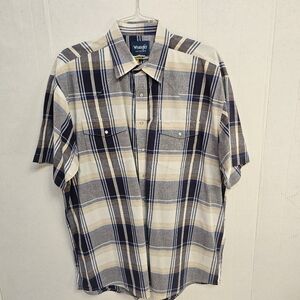 Wrangler Mens Western Shirt Pearl Snap Sz XXL Blue Plaid Short Sleeve W0509